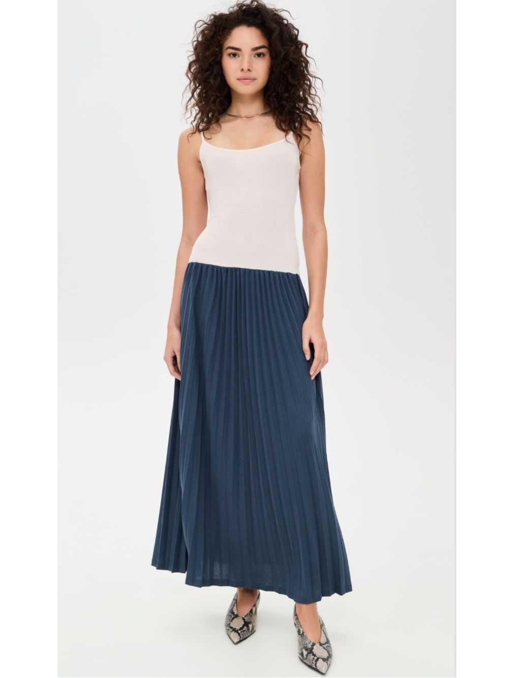 Lioness Renaissance Pleated Maxi Dress Cream Navy Blue New! - Picture 1 of 13